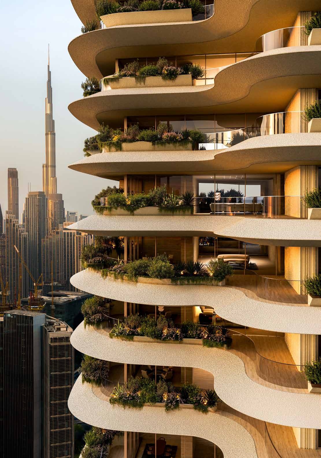 Organic terraces overlooking the Dubai skyline